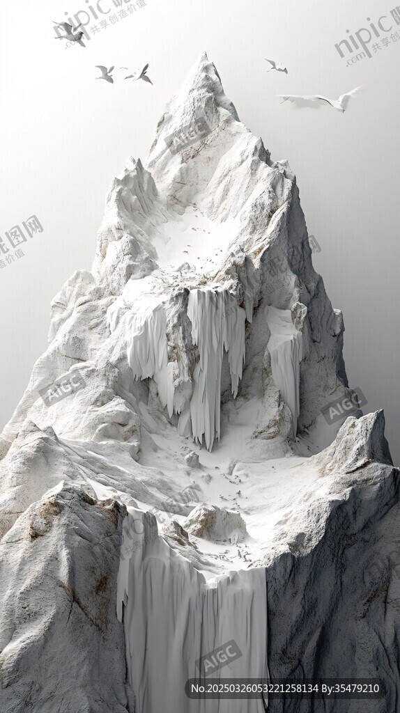 冰峰飞鸟的壮丽自然景观