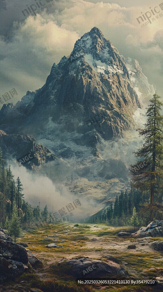 云雾缭绕的壮丽山峰景观