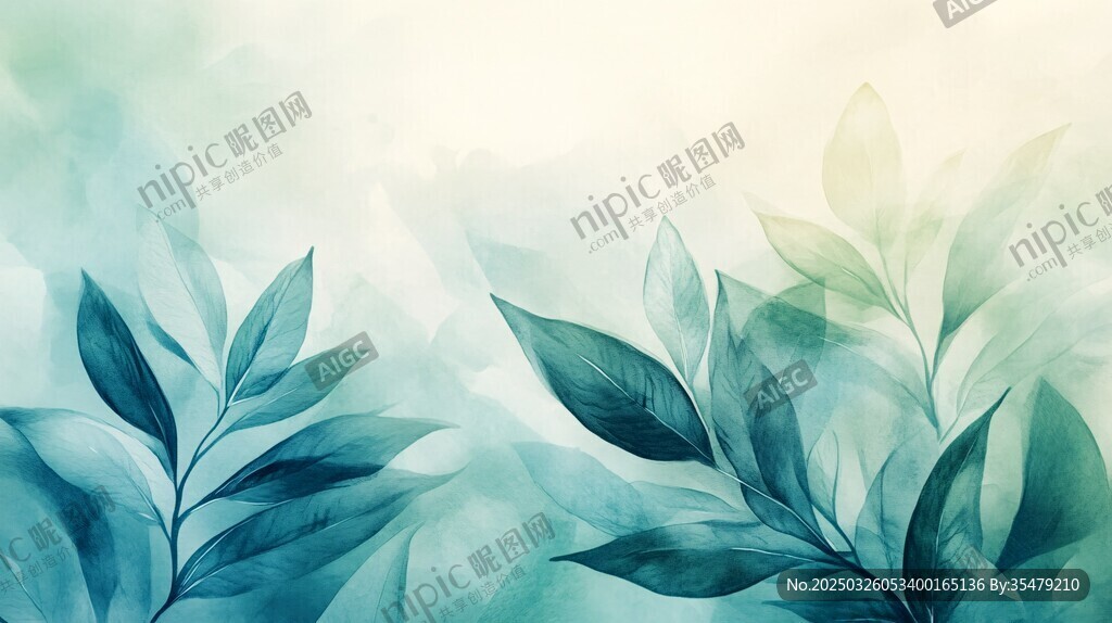 清新水彩风绿叶背景图
