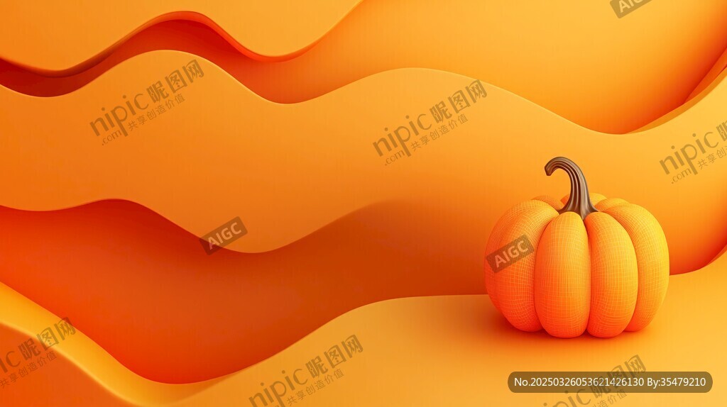 橙色波浪背景上的小南瓜