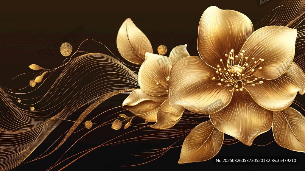 金色繁花 优雅艺术插画