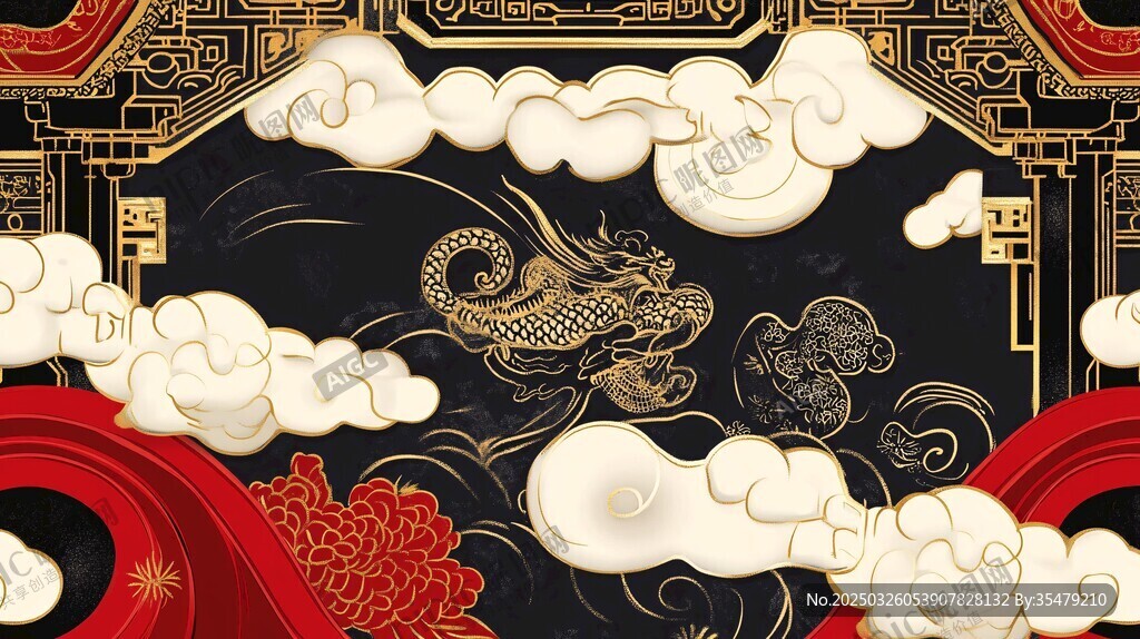 中式龙纹云纹华丽装饰图
