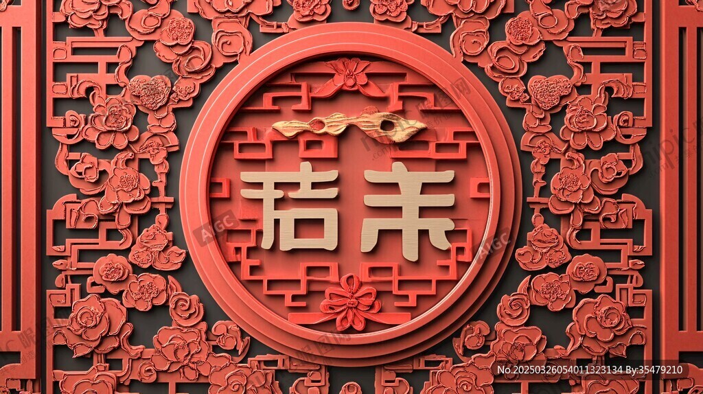 中式亲字雕花装饰图案