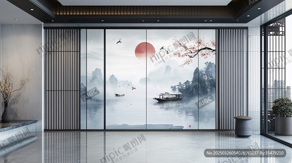 中式山水意境玄关装饰画