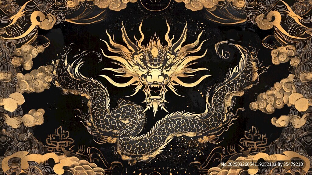 中式黑金祥龙古风背景图