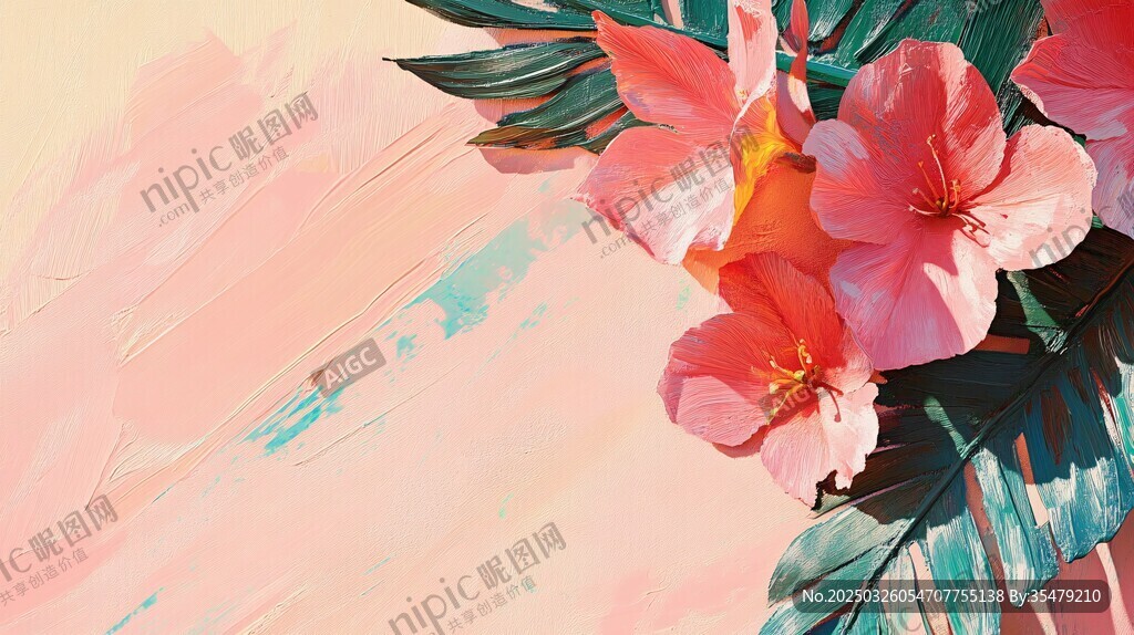 粉色花卉与绿叶的梦幻组合