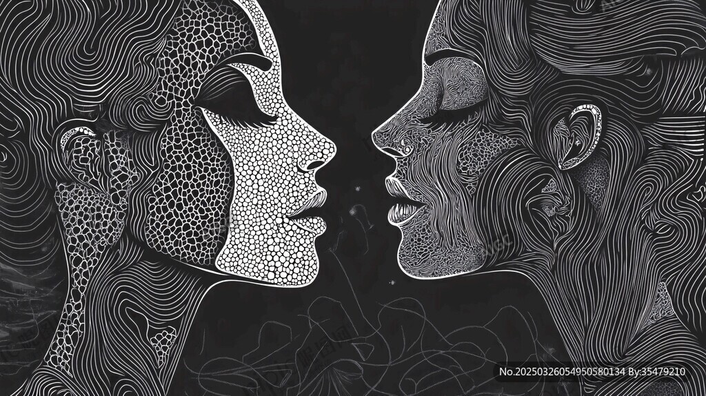 黑白双生女性梦幻插画