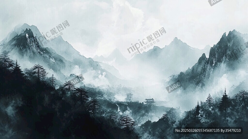 水墨山峦间 云雾绕幽景
