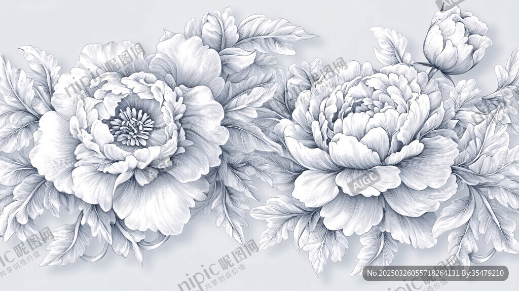 素雅牡丹花卉图案装饰画