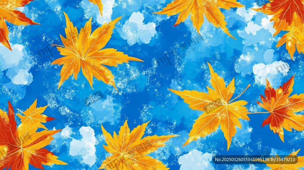 秋日枫叶与蓝天梦幻背景