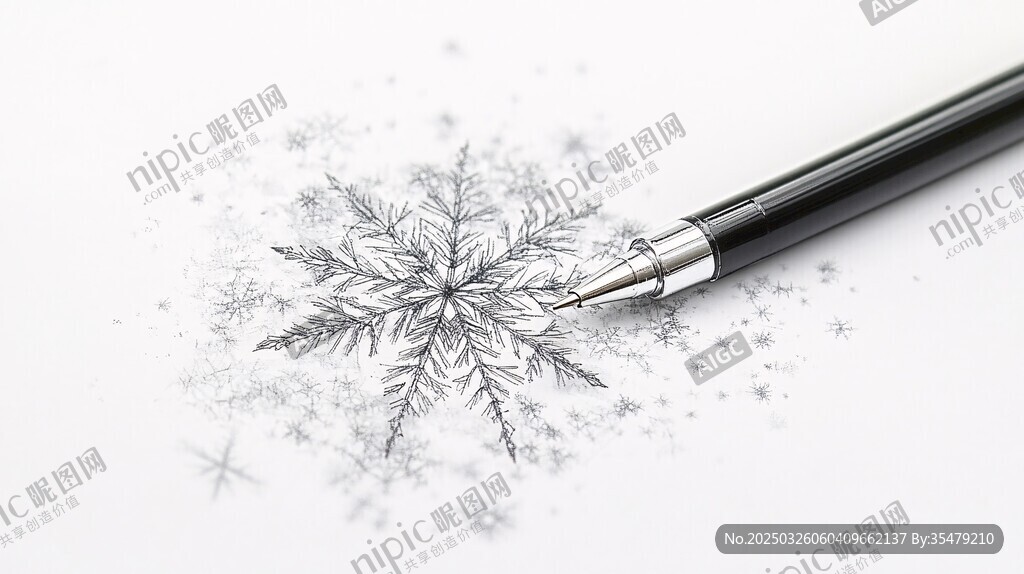 笔尖绘就精致雪花图案