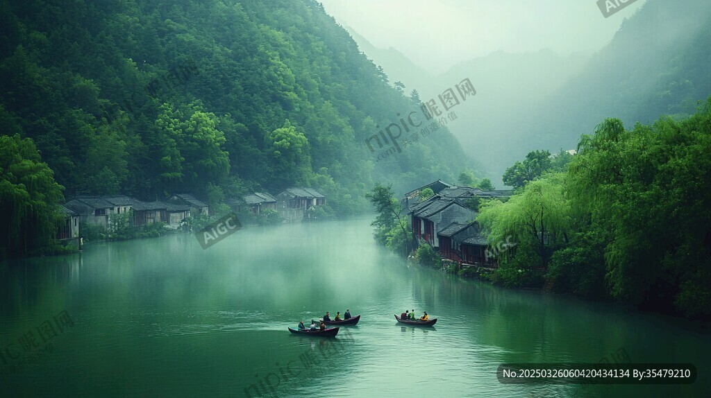 水墨山水间的静谧村落