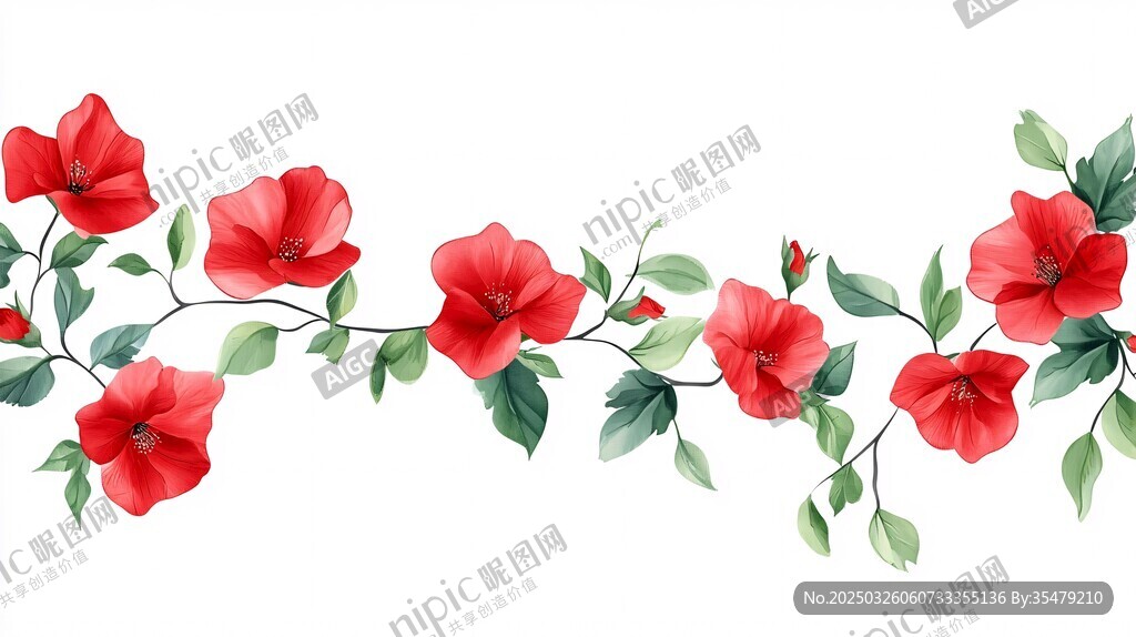 红色花卉藤蔓装饰图案