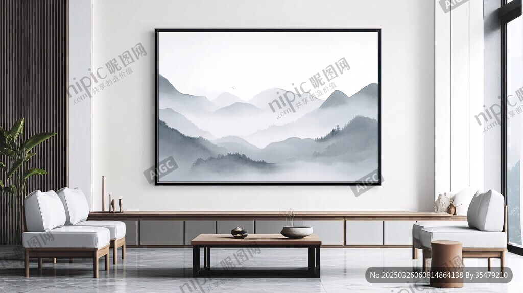 简约客厅中式山水挂画装饰