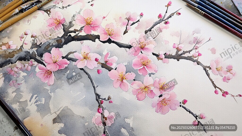 水墨桃花绘画作品展示
