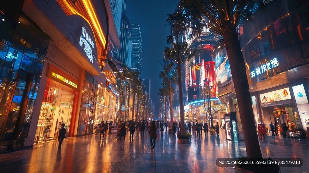 繁华都市商业街夜景
