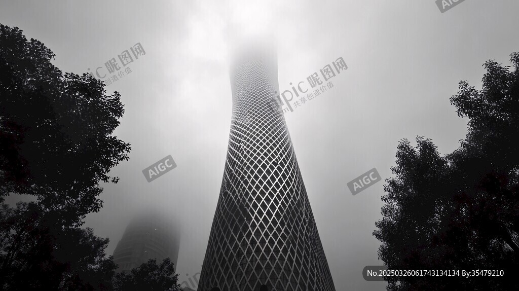 雾中广州塔尽显神秘韵味