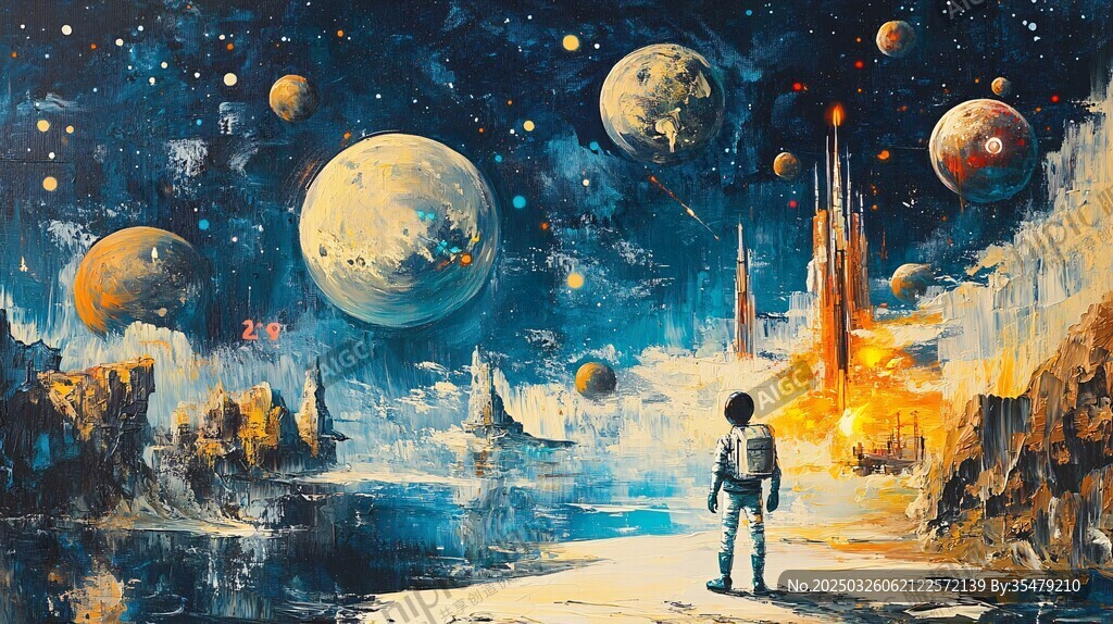 宇航员漫步梦幻星际世界