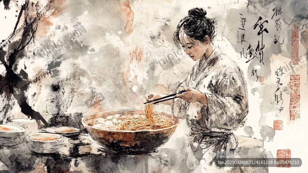 古风女子专注烹煮美食