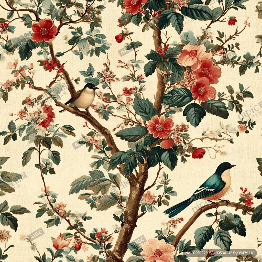 花鸟中式古典图案壁纸
