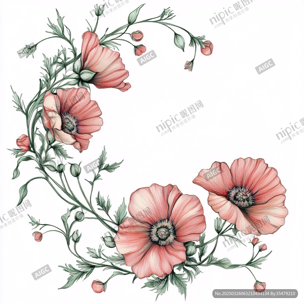 粉色花卉藤蔓装饰图案