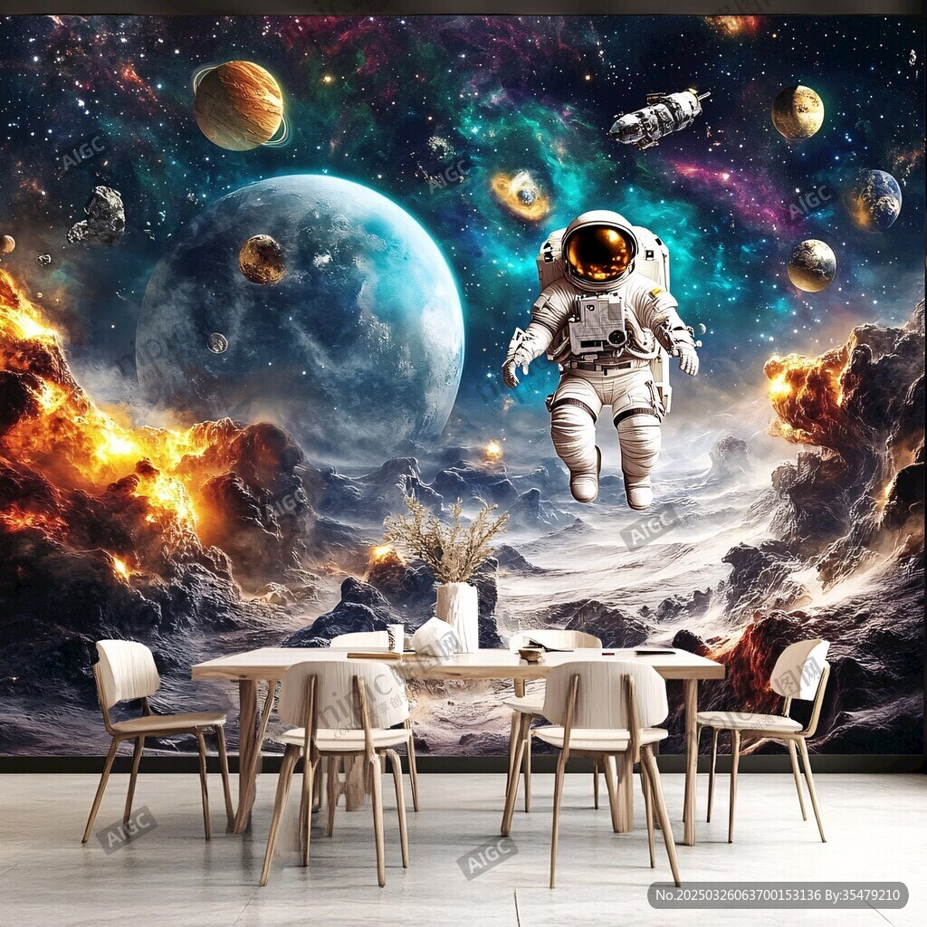 梦幻太空宇航员背景墙
