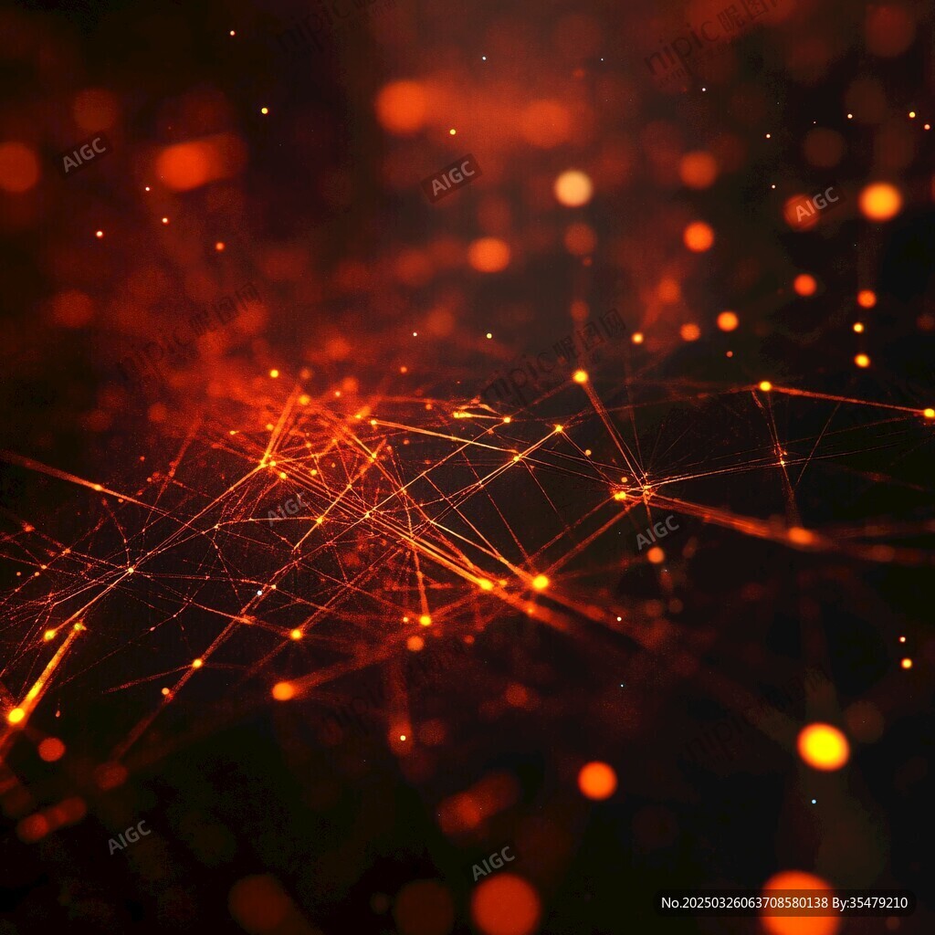 梦幻橙红色粒子连线背景