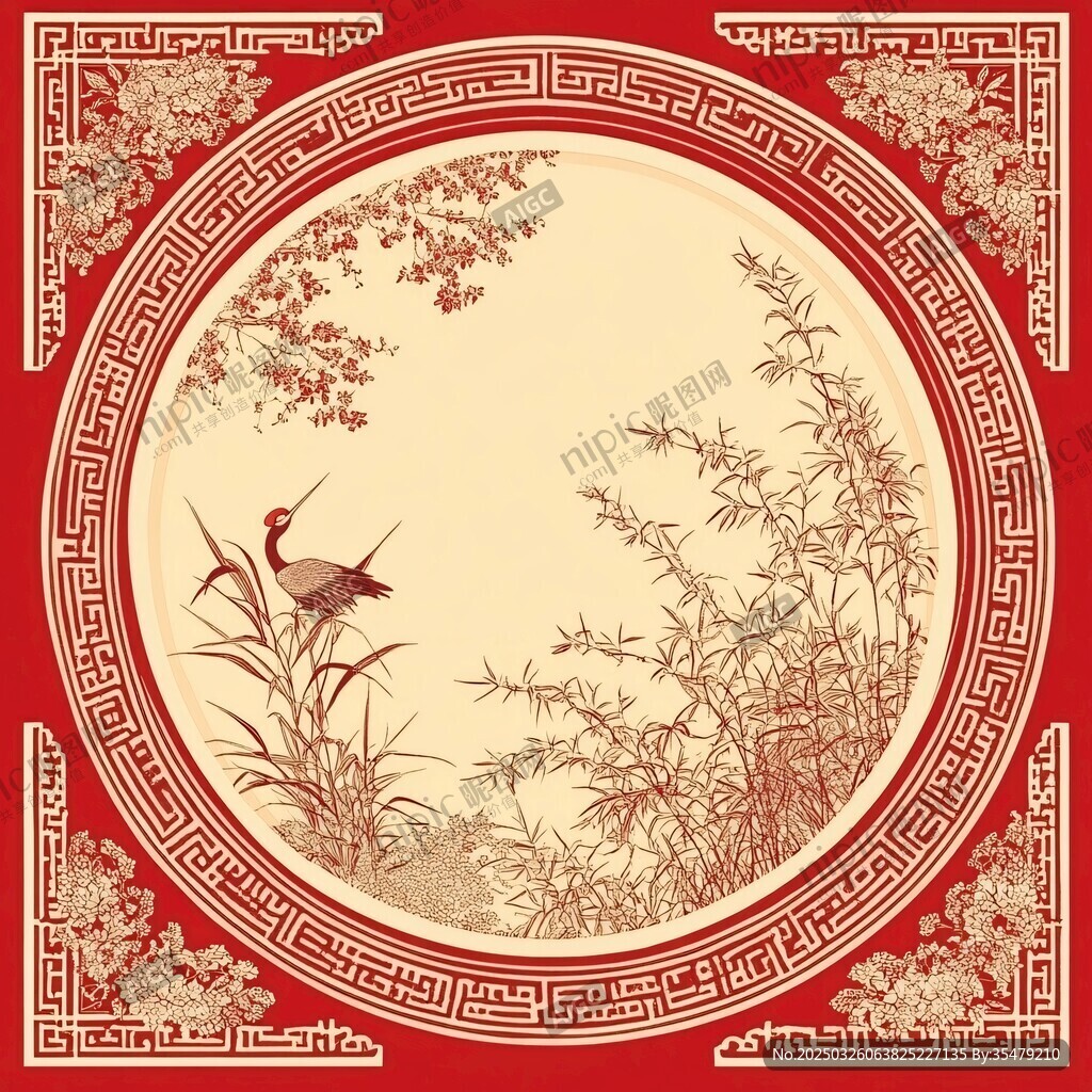 中式古典花鸟圆形装饰画