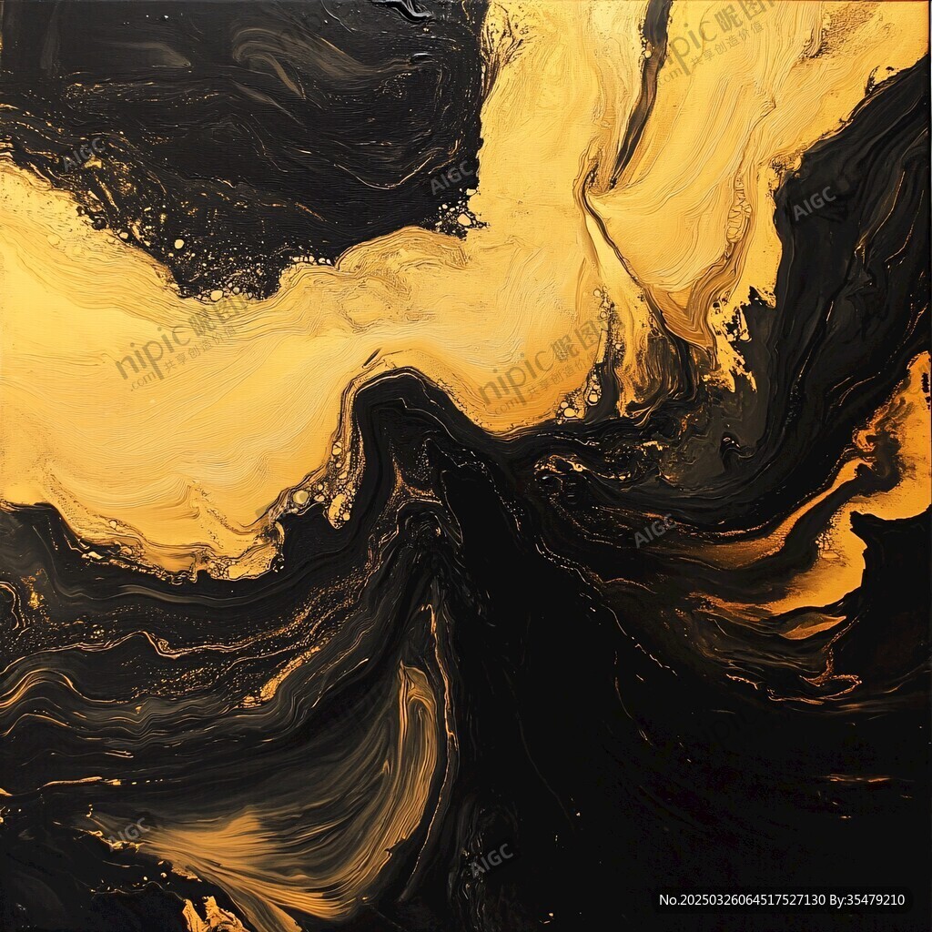 黑金抽象流体艺术画作