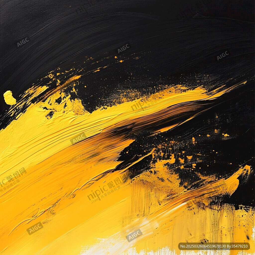 黄黑抽象笔触艺术画作