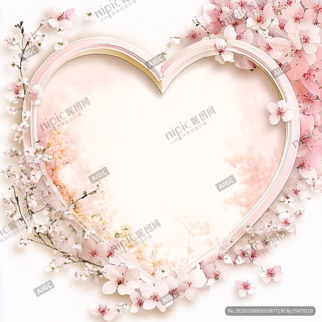 心形樱花边框浪漫背景图