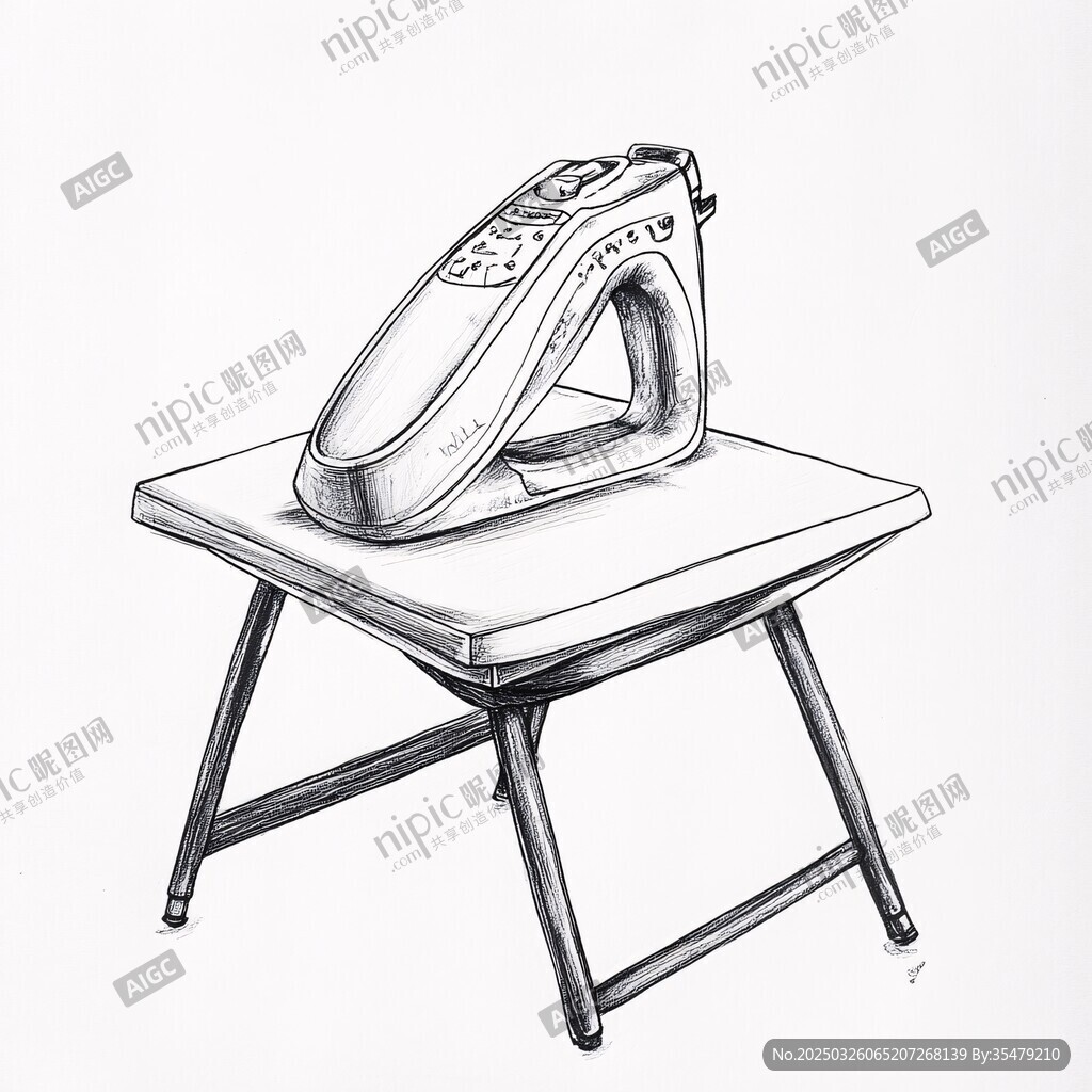 手绘熨衣板上的熨斗
