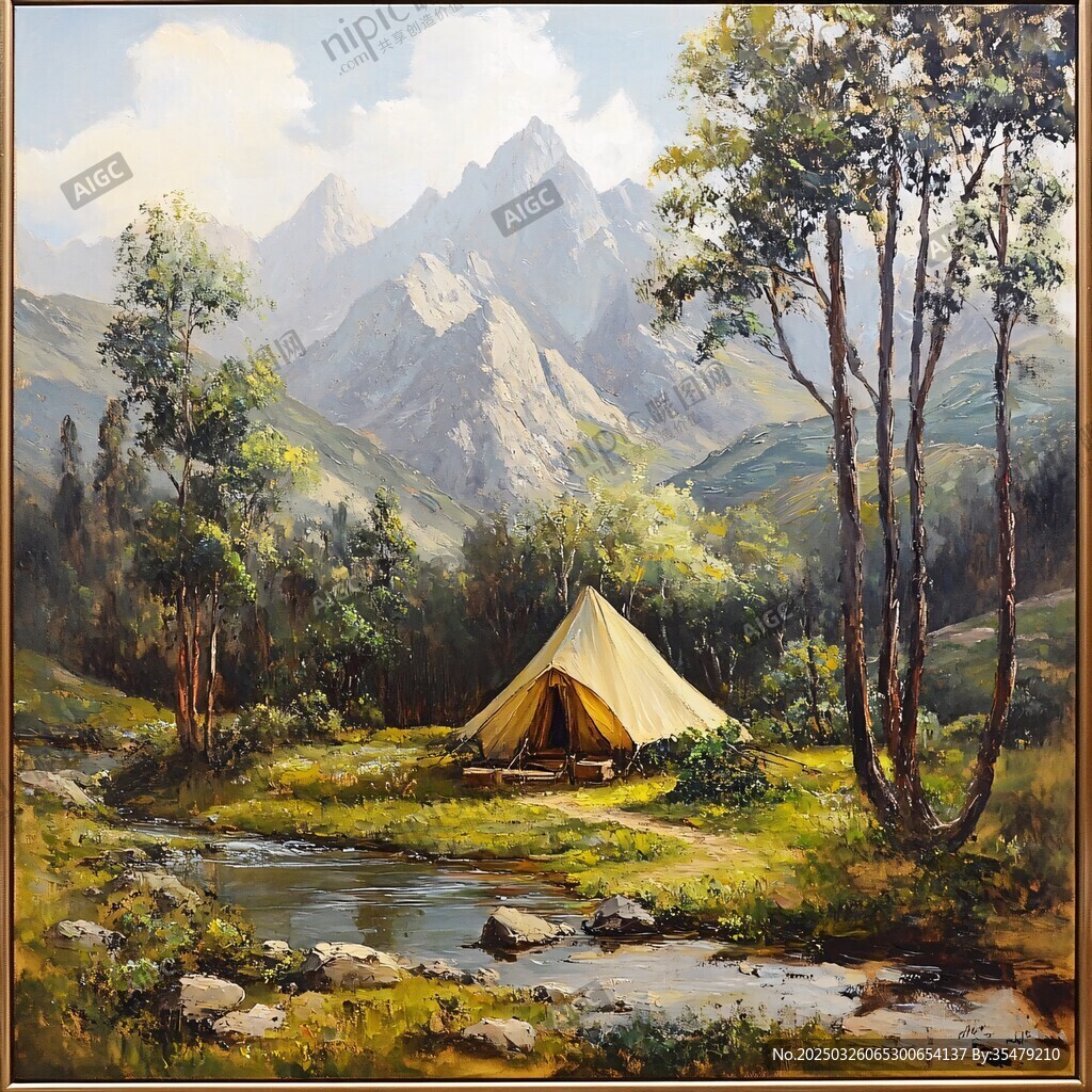山间溪边的静谧露营场景
