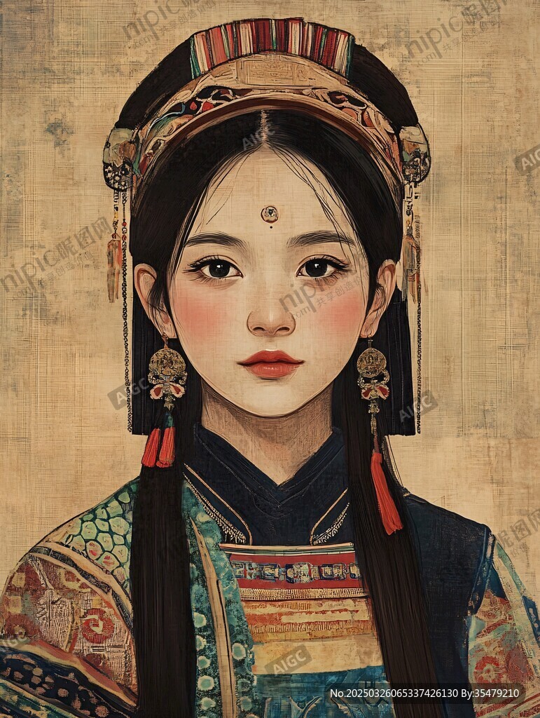 古典服饰少女肖像