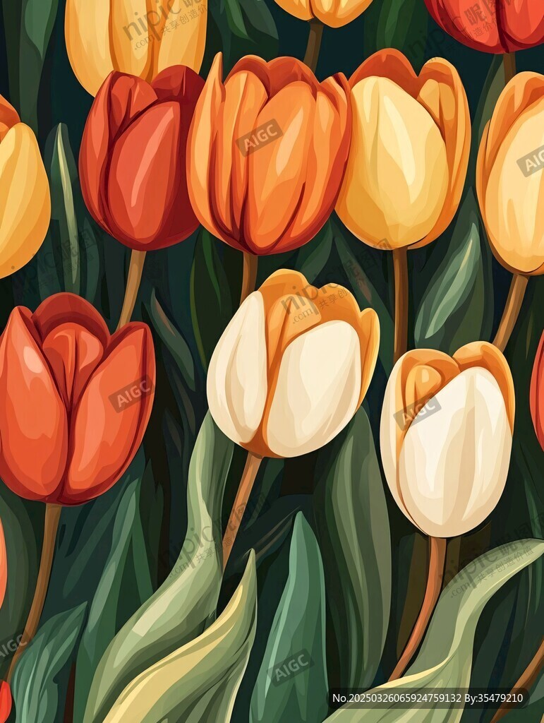 多彩郁金香花卉插画图案