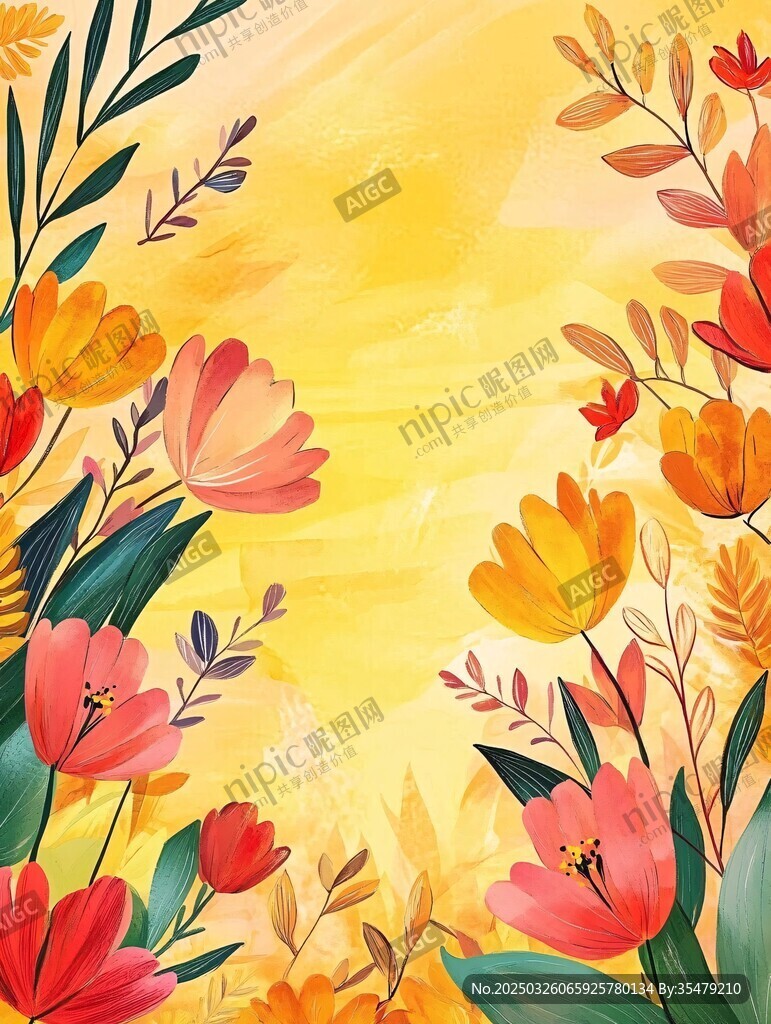 春日烂漫花卉插画背景