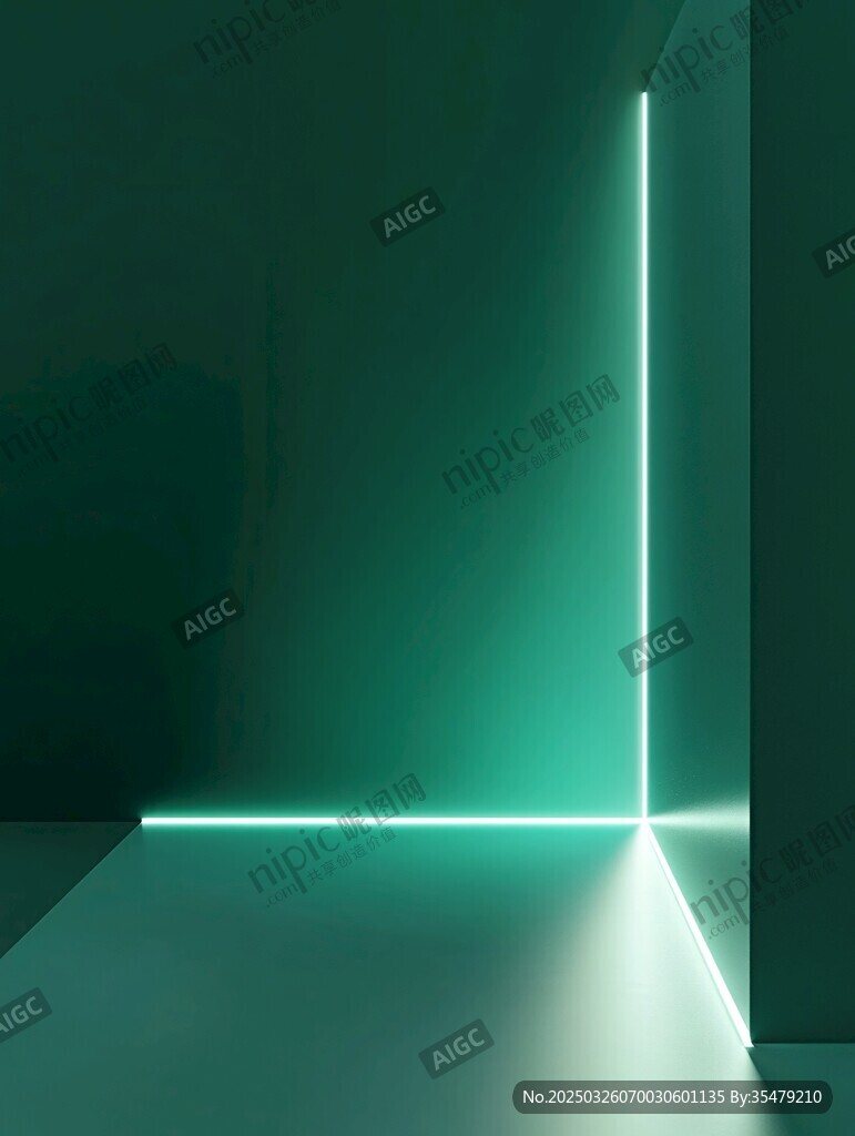 绿光勾勒的几何空间角落
