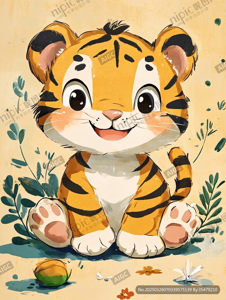 可爱小老虎萌态插画