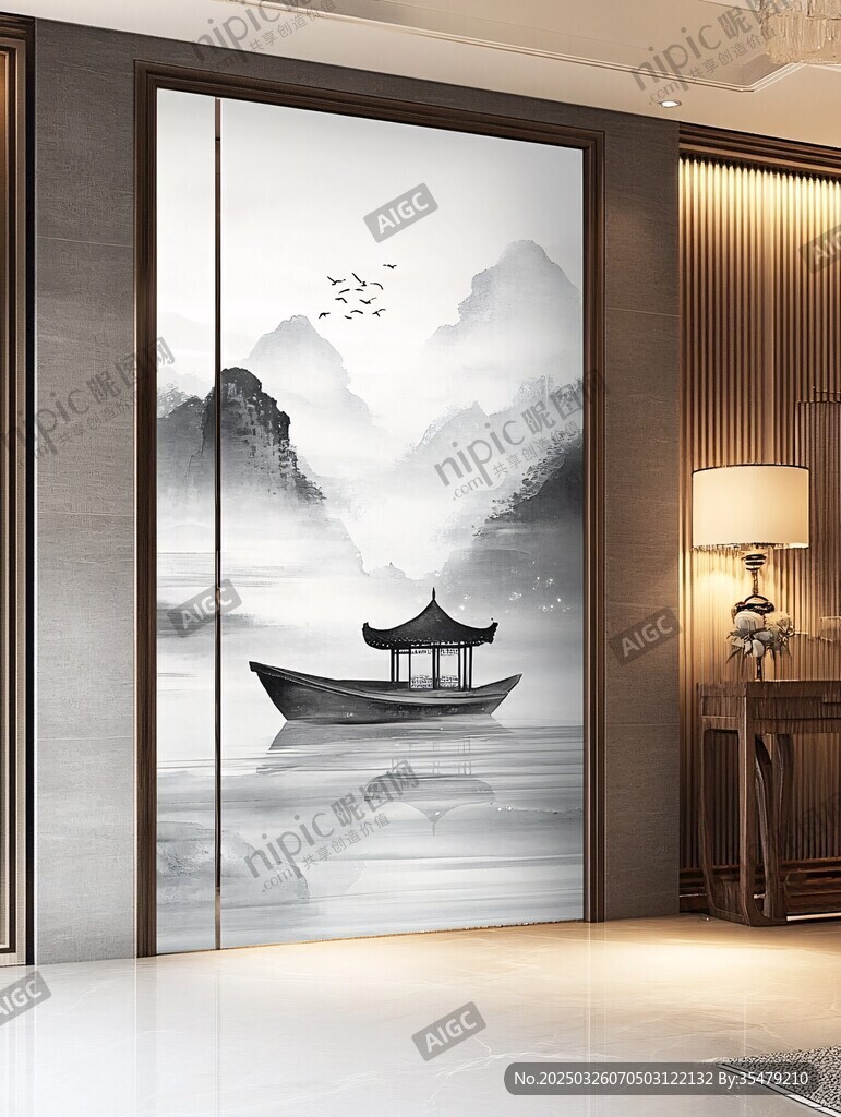 中式山水风玄关装饰画