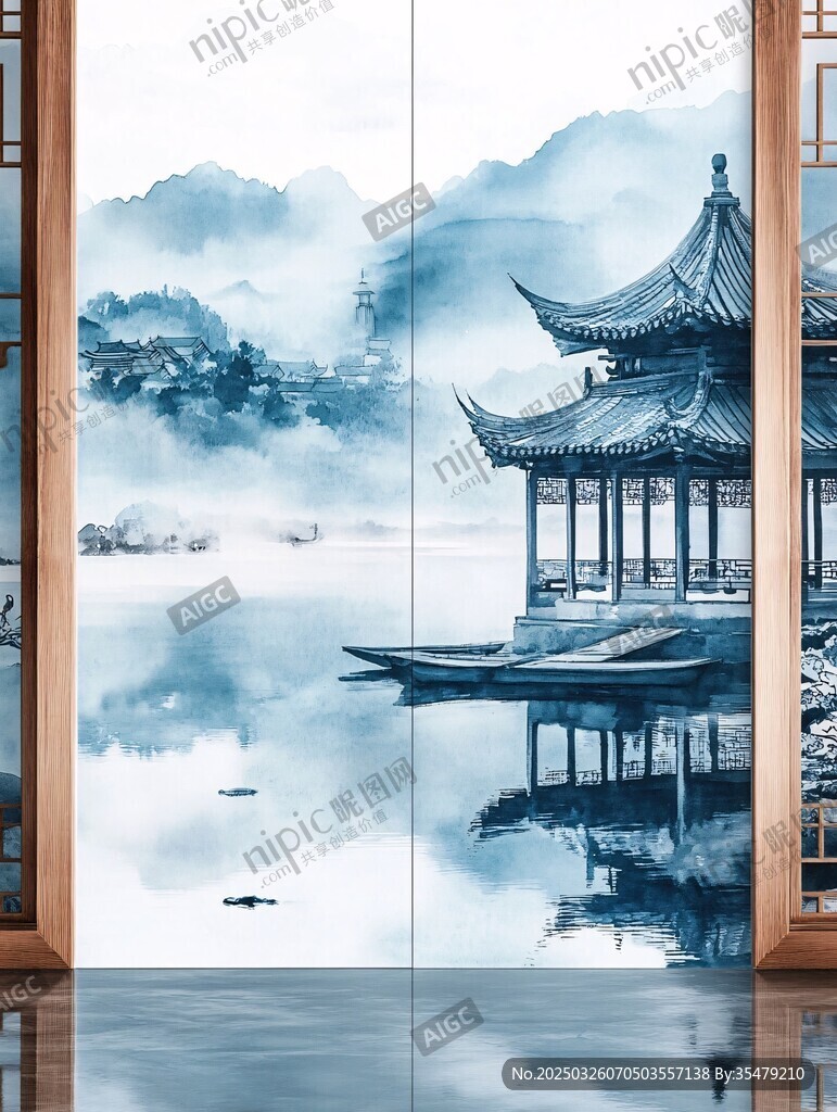 中式山水亭阁意境风光图