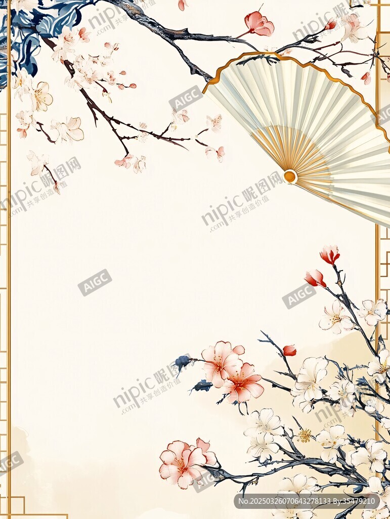 古风折扇花卉背景图
