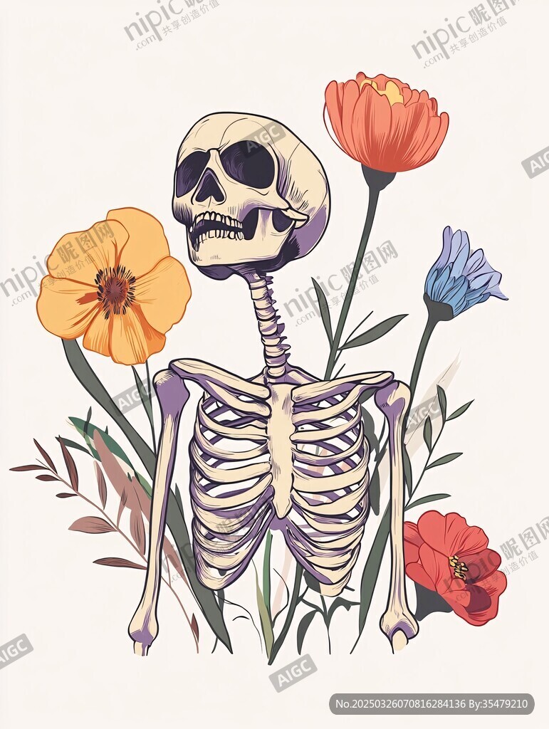 骷髅与花卉的奇幻组合