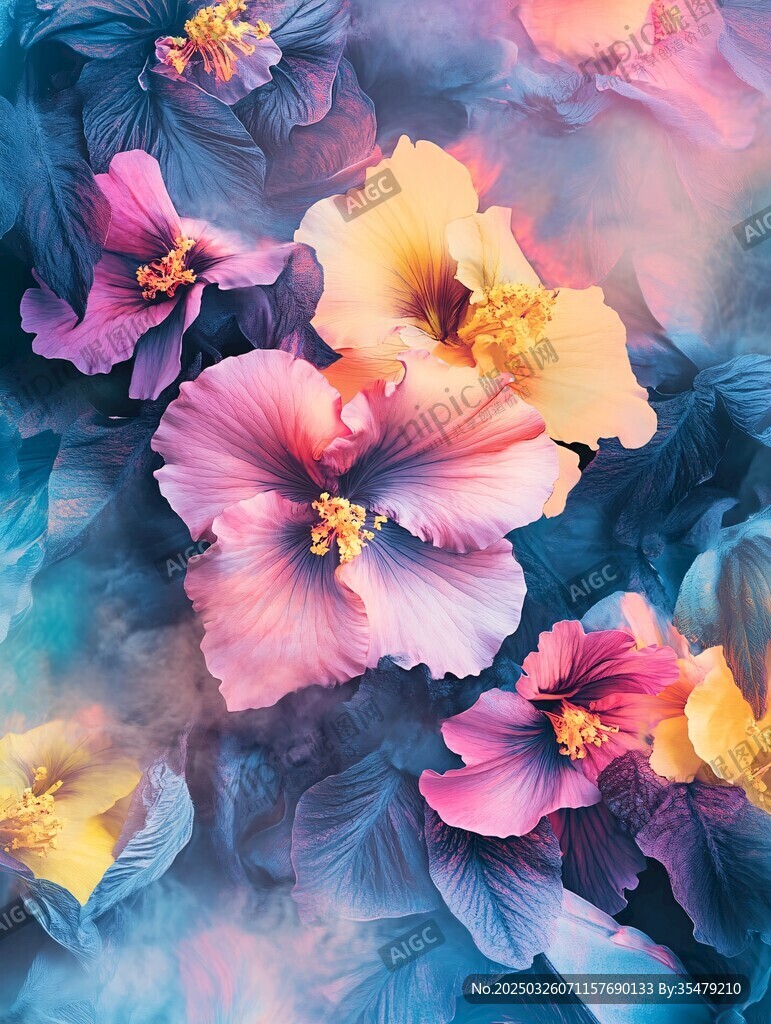 梦幻绚丽的多彩芙蓉花