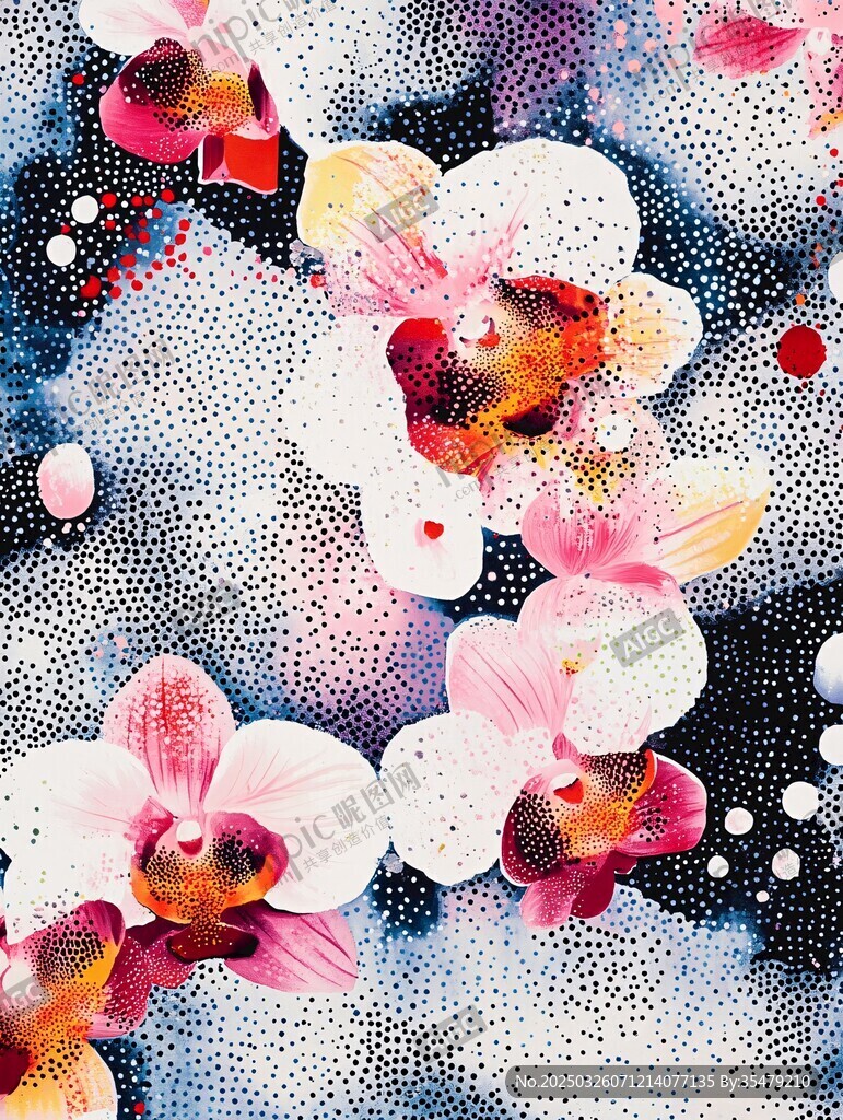 水彩绘兰花梦幻花卉图案