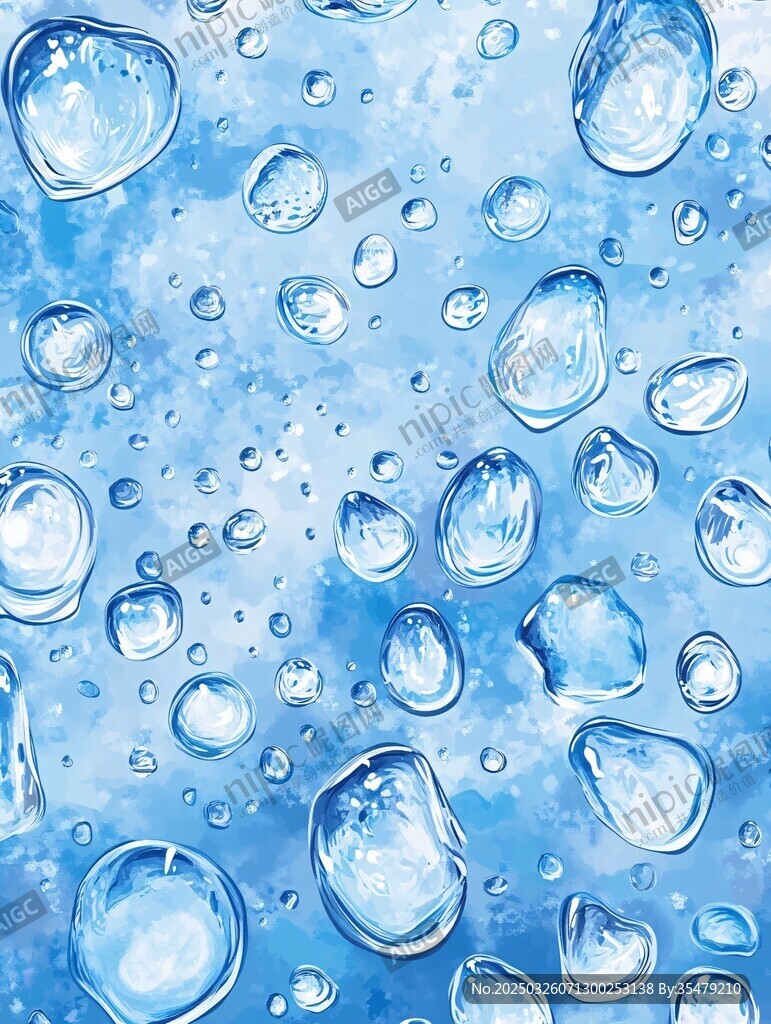 蓝色背景上晶莹的水滴