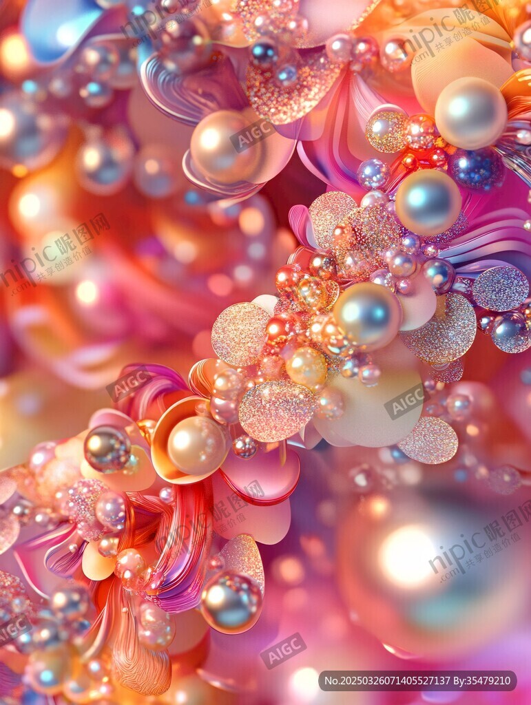 梦幻多彩珍珠花卉艺术图景