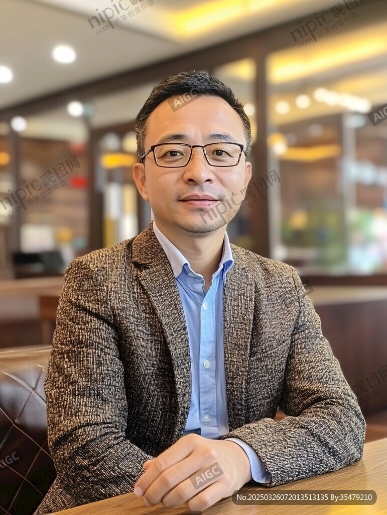 男士坐于餐厅内沉稳模样
