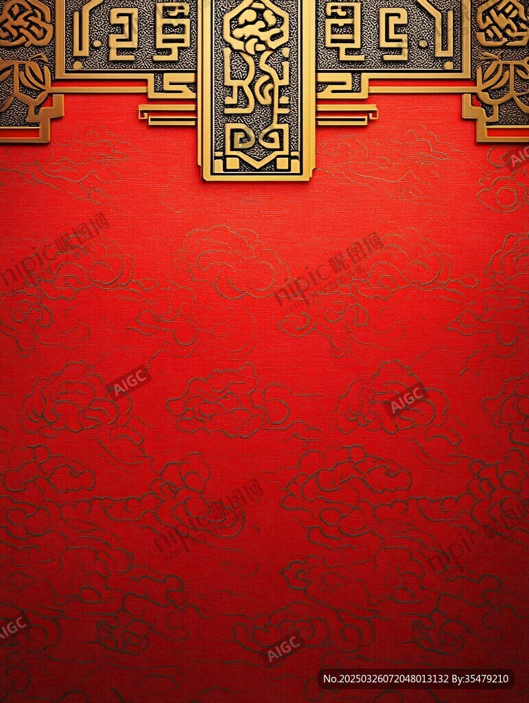 中式红底金色传统装饰图案