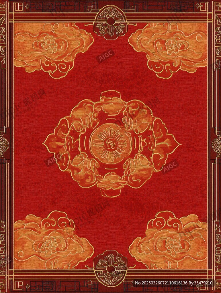 中式传统红色吉祥花纹图案