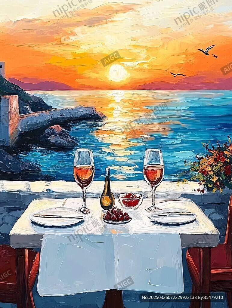 海边浪漫晚餐日落美景